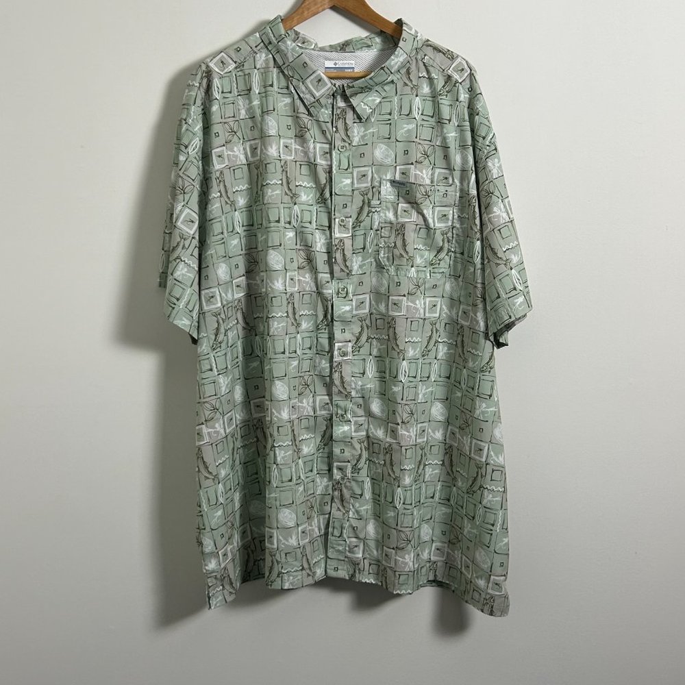 Columbia Men's Super Slack Tide Camp Shirt, Cool Green Trout Batik 5XL